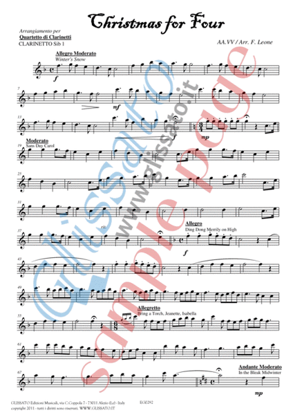 Christmas for four - Medley for Clarinet Quartet (score & parts) image number null