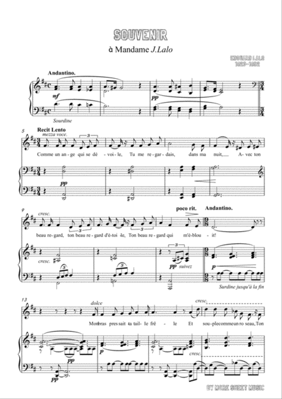 Lalo-Souvenir in D Major,for Voice and Piano Voice Solo scores gallery preview page 3