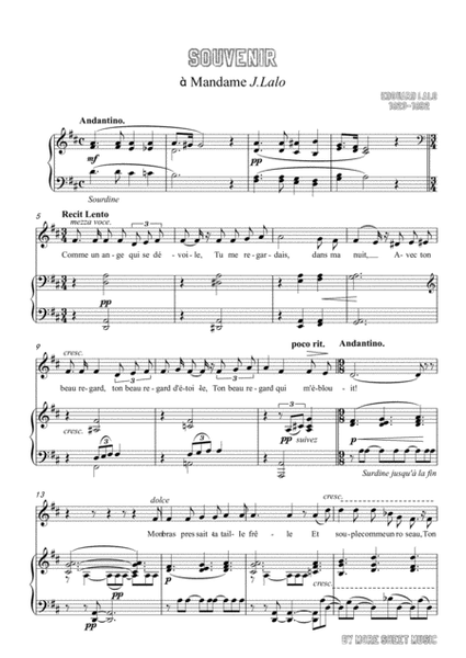 Lalo-Souvenir in D Major,for Voice and Piano image number null