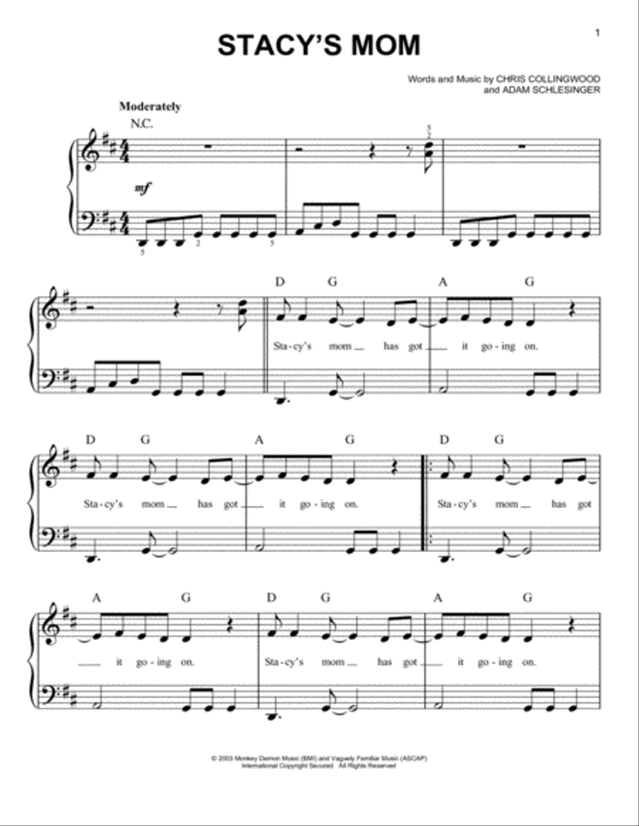 Stacy's Mom Stacy's Mom Easy Piano scores gallery preview page 1