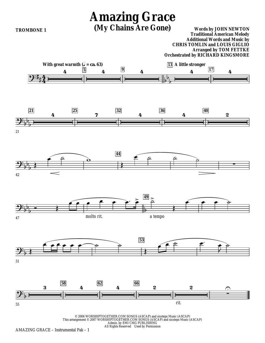 Amazing Grace (My Chains Are Gone) - Trombone 1 Choir scores gallery preview page 1