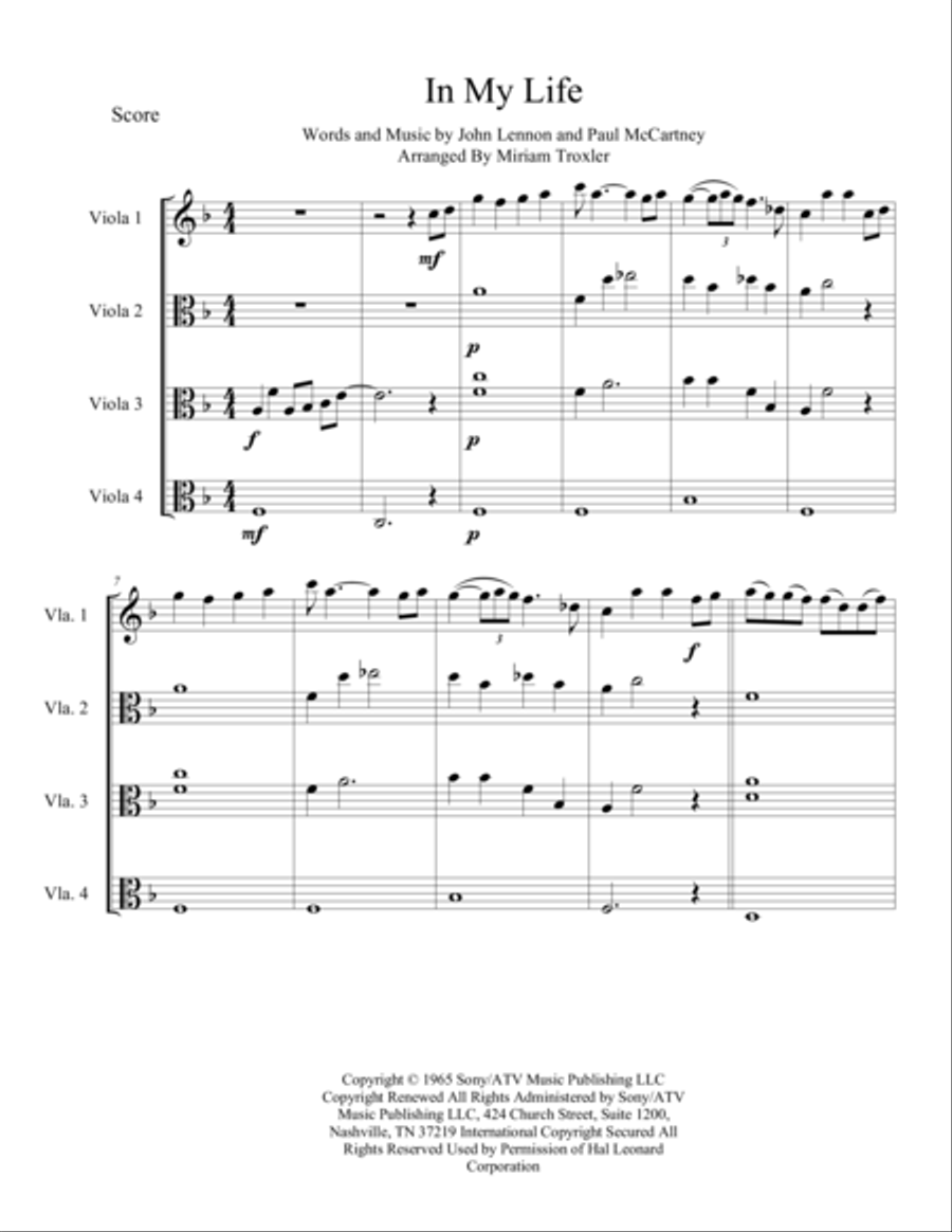 In My Life Viola scores gallery preview page 2
