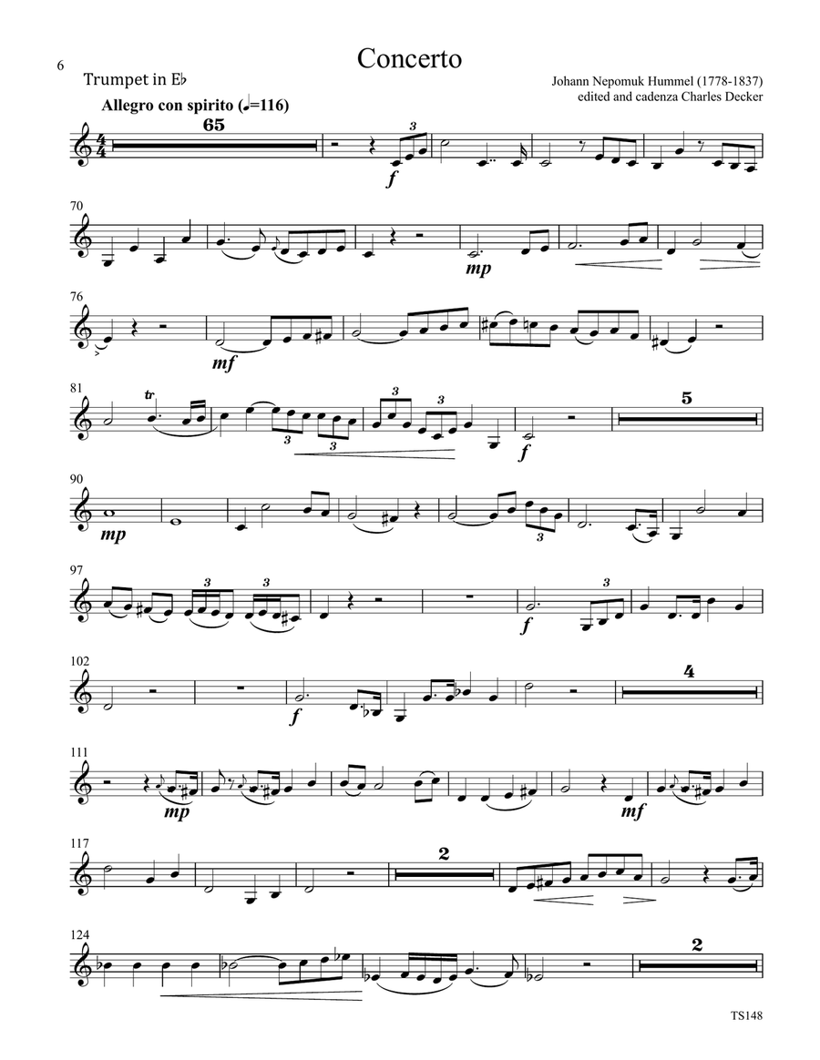 Four Famous Concertos for E-Flat Trumpet by Haydn, Hummel, Neruda & Sasche (Eb & Bb solo parts only) Trumpet Solo scores gallery preview page 3
