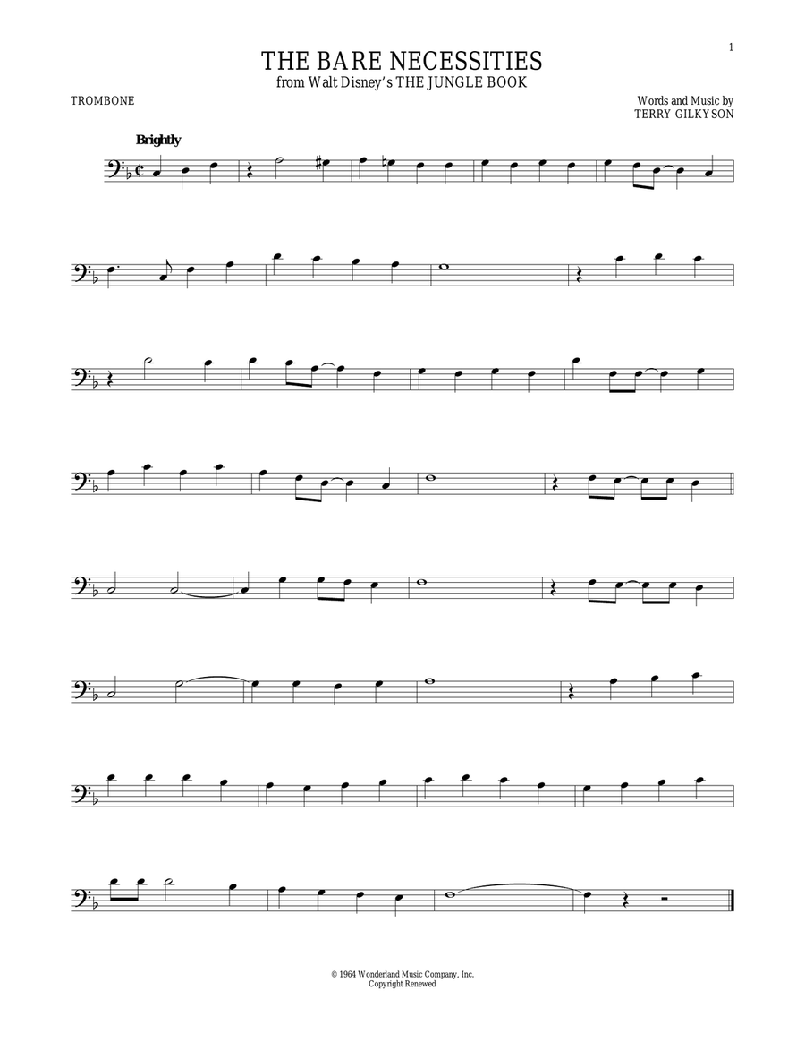 The Bare Necessities Trombone Solo scores gallery preview page 1