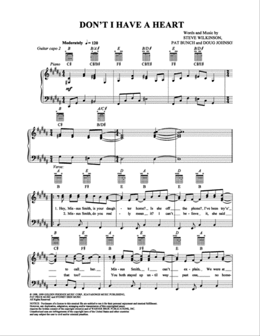 Don't I Have a Heart Piano, Vocal, Guitar scores gallery preview page 1