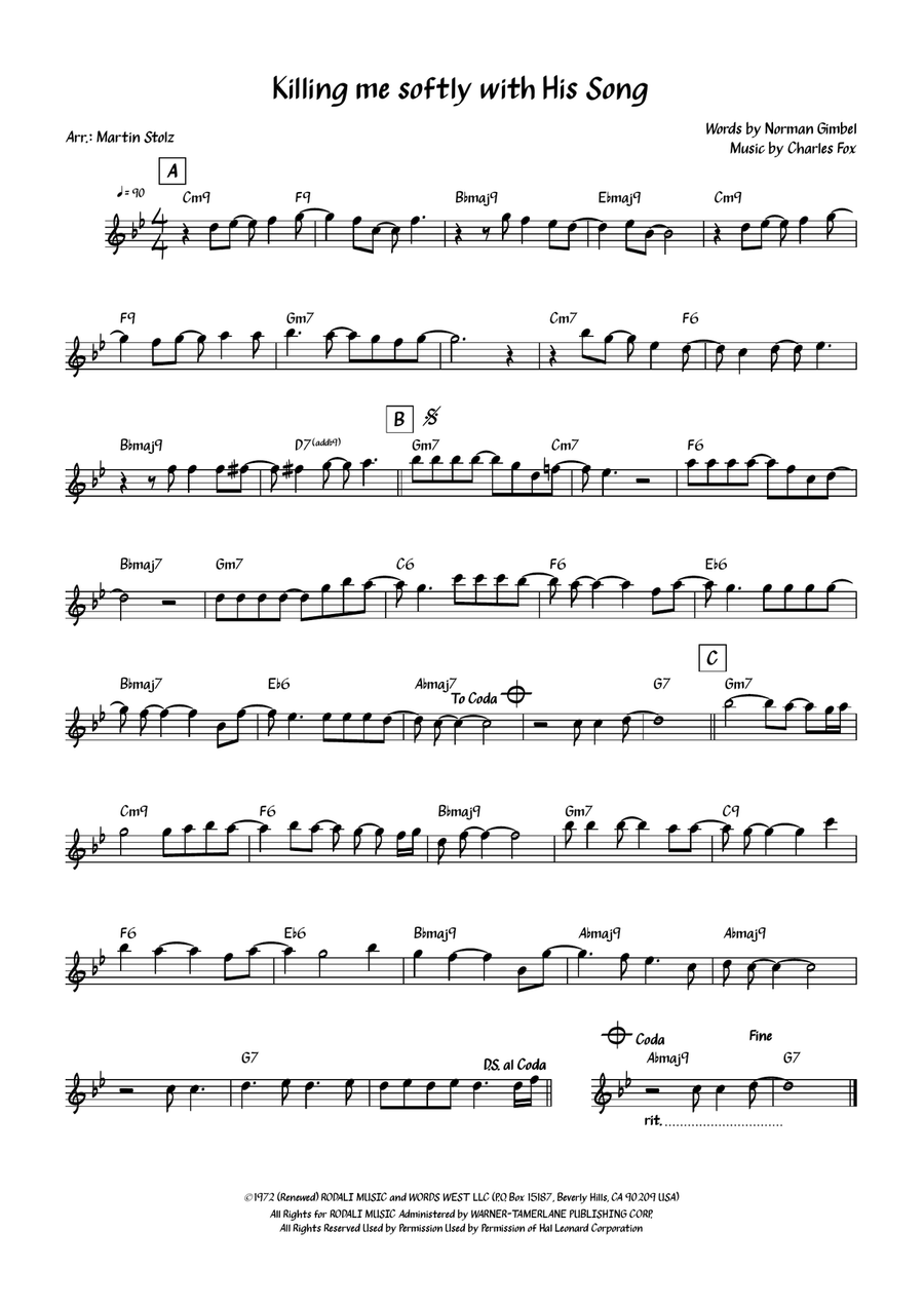 Killing Me Softly With His Song B-Flat Clarinet scores gallery preview page 2