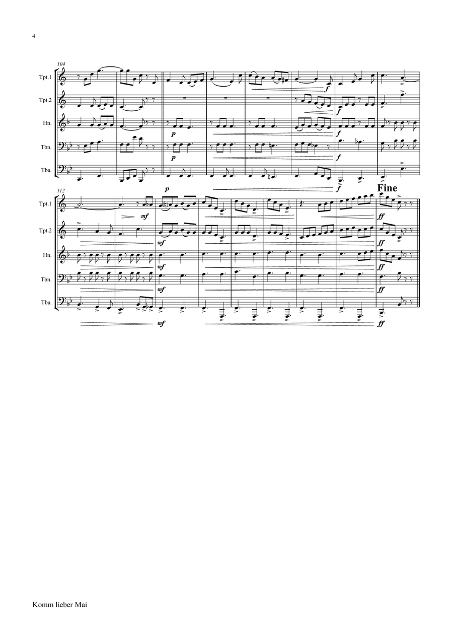Komm lieber Mai - German Folk Song - Brass Quintet Brass Quintet scores gallery preview page 4