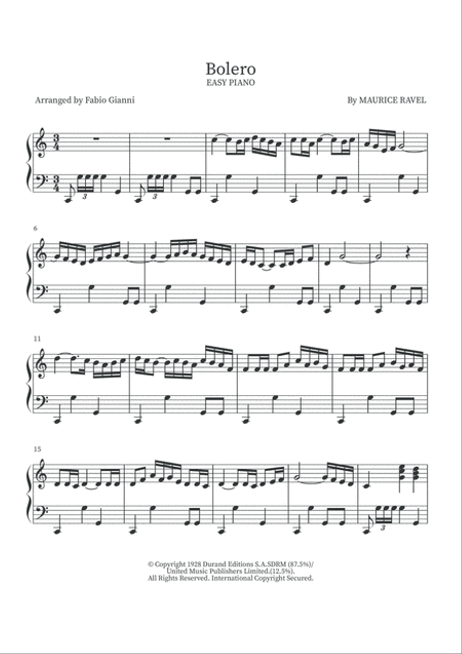 BOLERO (Ravel) EASY PIANO BOLERO (Ravel) EASY PIANO Easy Piano scores gallery preview page 2