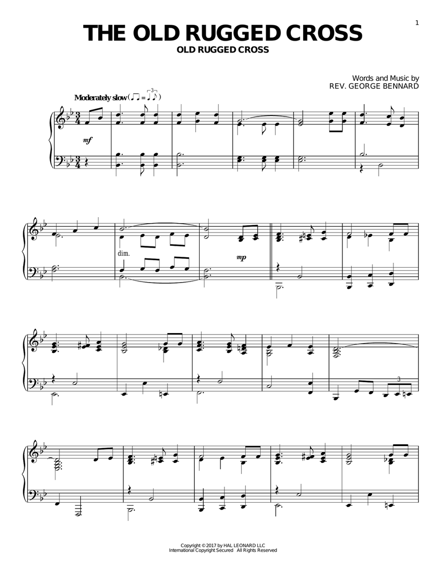 The Old Rugged Cross Piano Solo scores gallery preview page 1
