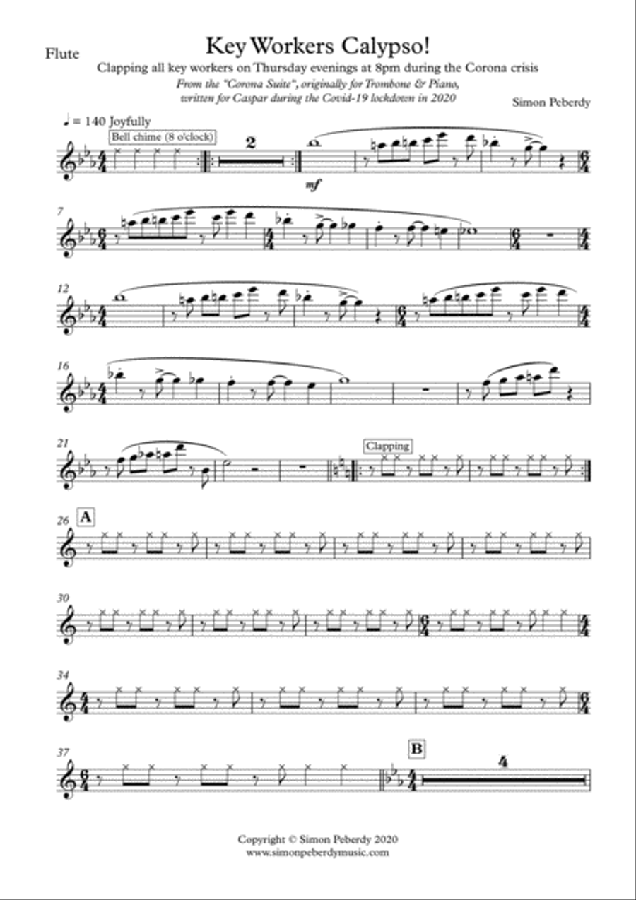 Key Workers Calypso for Flute and Piano from the Corona Suite by Simon Peberdy Flute Solo scores gallery preview page 2
