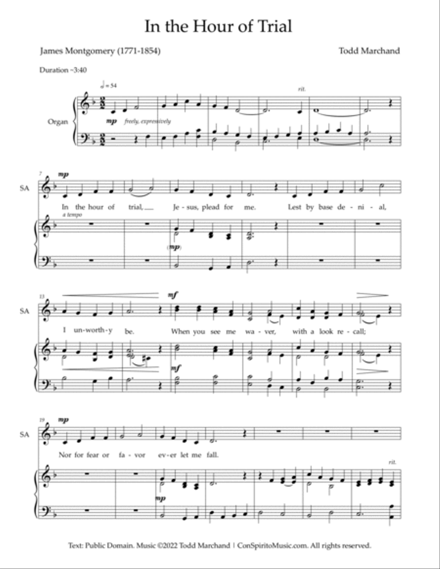 In the Hour of Trial - SAB voices, organ image number null