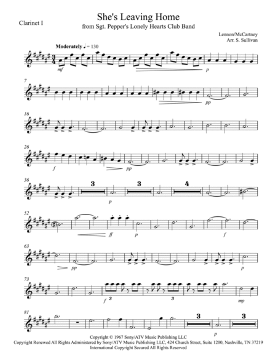 She's Leaving Home Clarinet Quintet scores gallery preview page 6