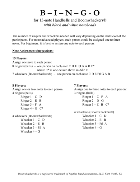 B-I-N-G-O for 13-note Bells and Boomwhackers® (with Black and White Notes) image number null