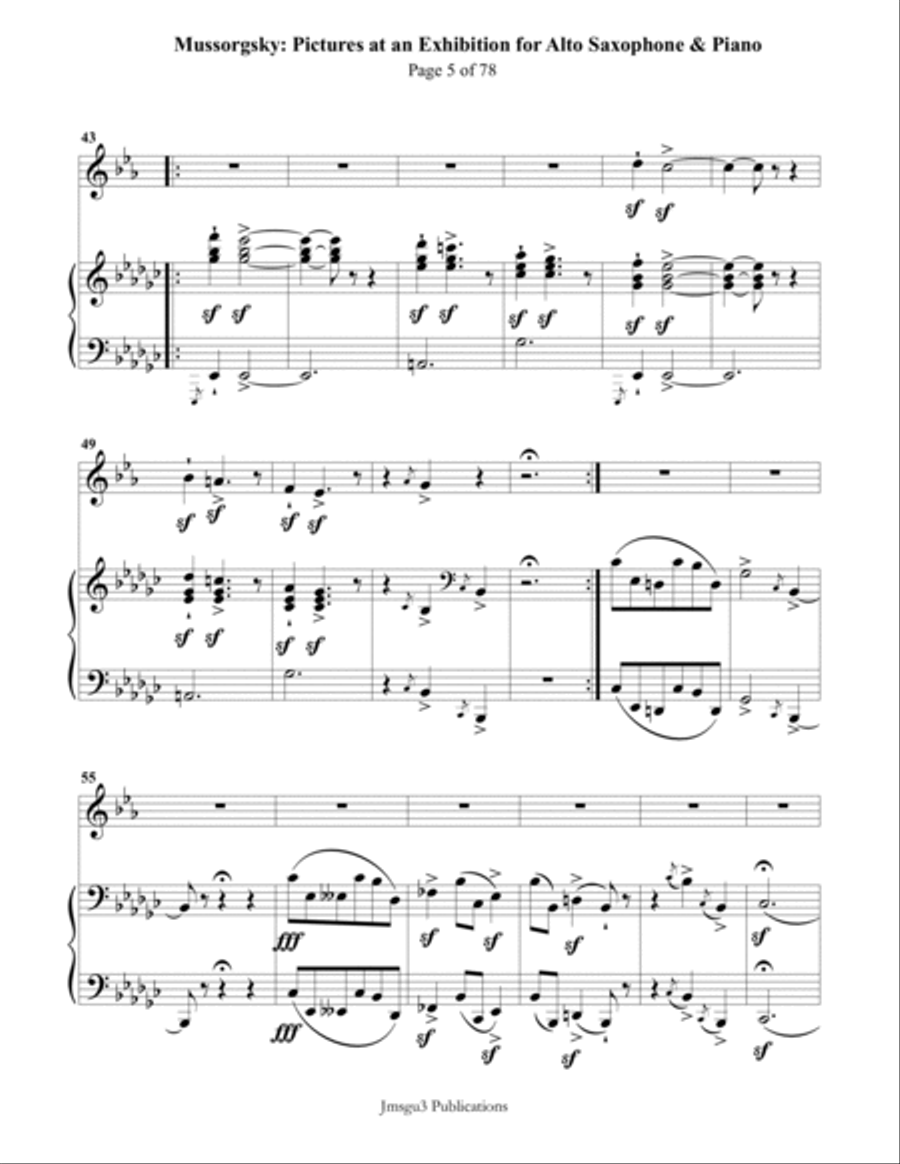 Mussorgsky: Pictures at an Exhibition for Alto Sax & Piano Alto Saxophone scores gallery preview page 5
