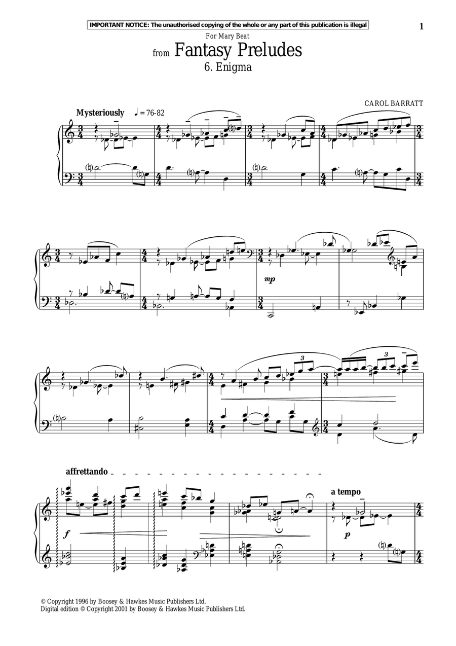 Fantasy Preludes, 6. Enigma Piano Solo scores gallery preview page 1