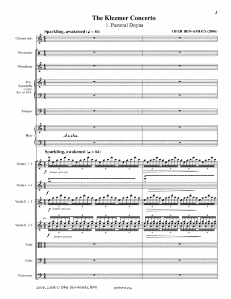 Klezmer Concerto - for clarinet, strings, harp, and percussion (full score) image number null