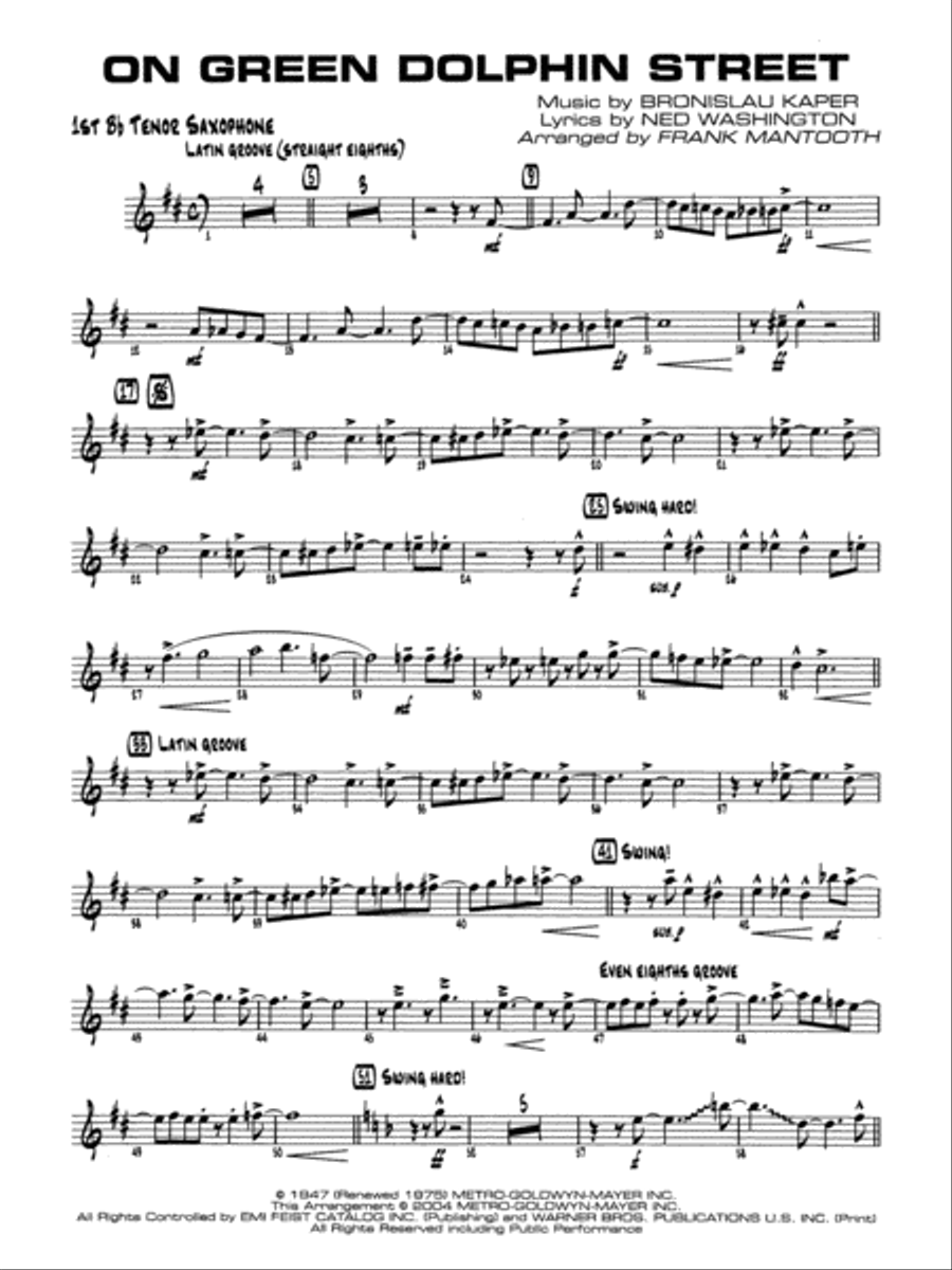On Green Dolphin Street: B-flat Tenor Saxophone Jazz Ensemble scores gallery preview page 1