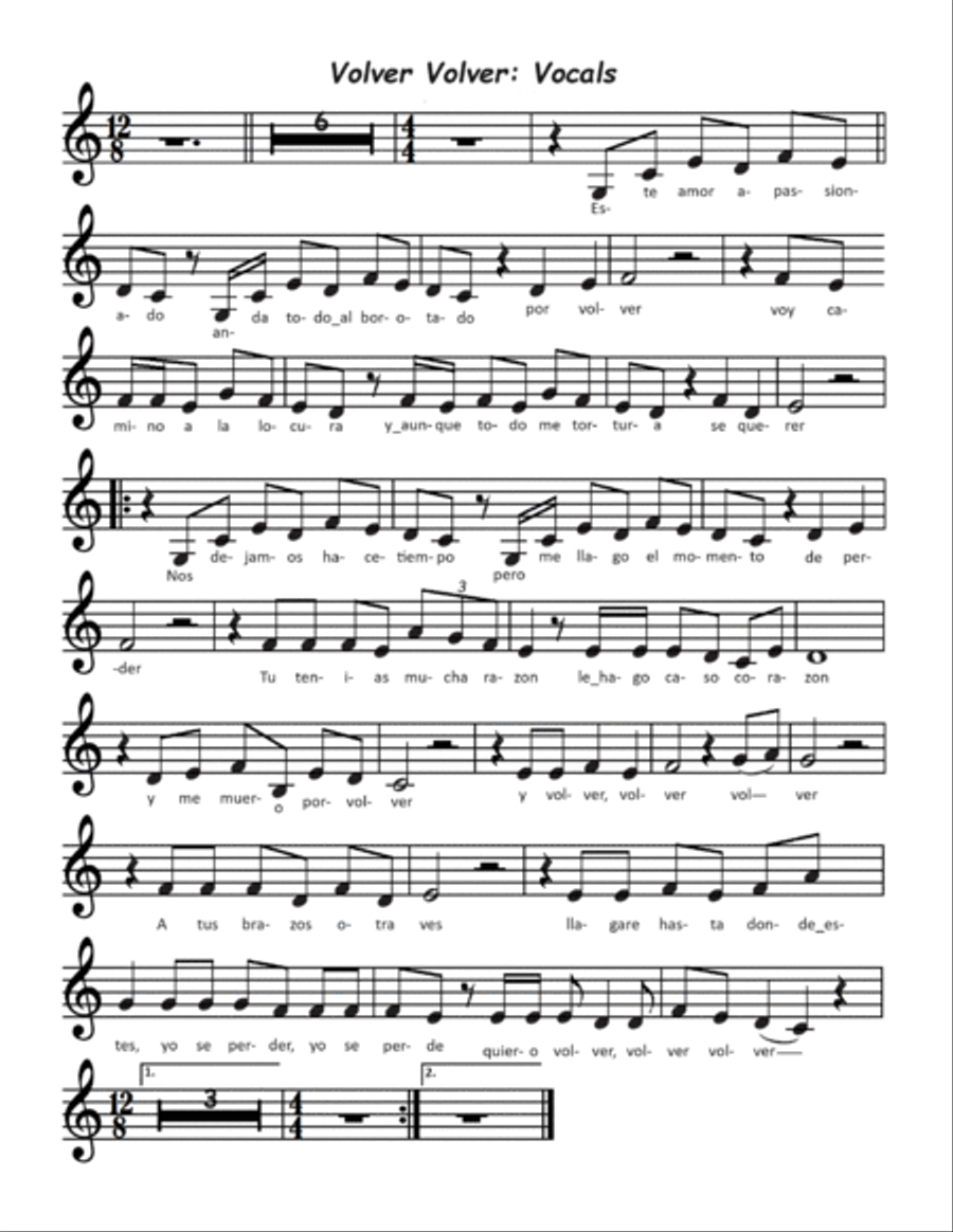Volver, Volver Orff Instrument scores gallery preview page 2