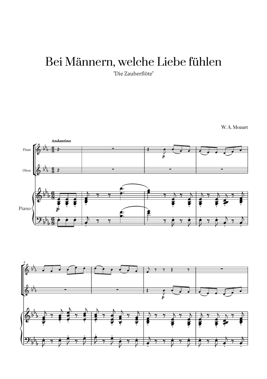 W. A. Mozart - Bei Männern, welche Liebe fühlen (for Flute, Oboe and Piano)