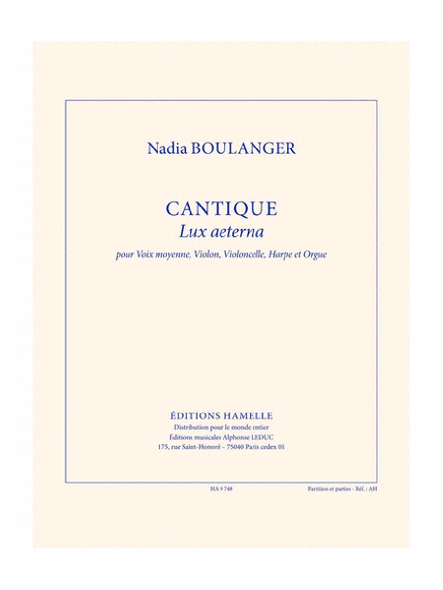 Cantique (lux Aeterna) Pour Voix Moyenne, Violon, Violoncelle, Harpe Et O Cello scores gallery preview page 1