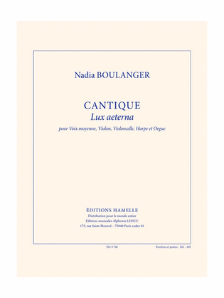 Book cover for Cantique (lux Aeterna) Pour Voix Moyenne, Violon, Violoncelle, Harpe Et O