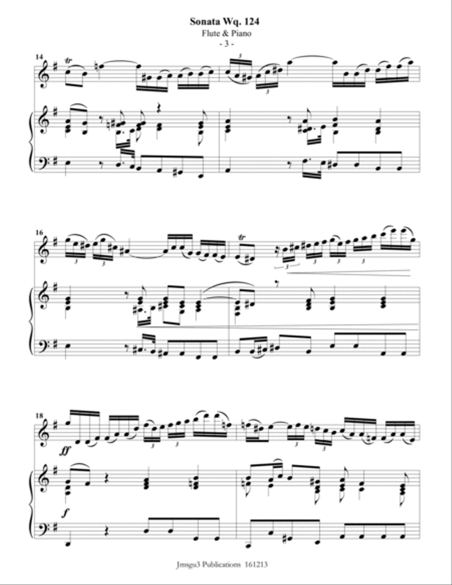 CPE BACH: Sonata in E Minor WQ124 for Flute & Piano Flute Solo scores gallery preview page 3