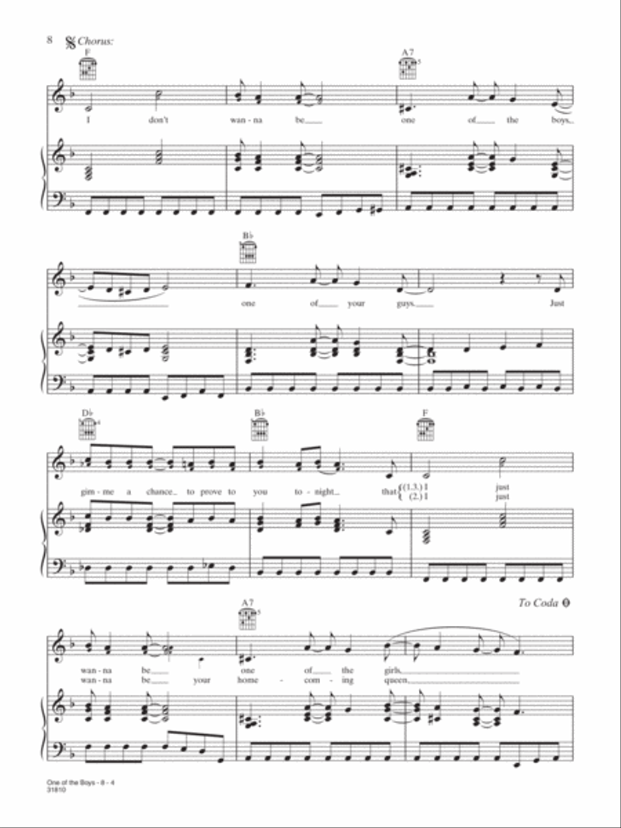 One of the Boys One of the Boys Piano, Vocal, Guitar scores gallery preview page 4