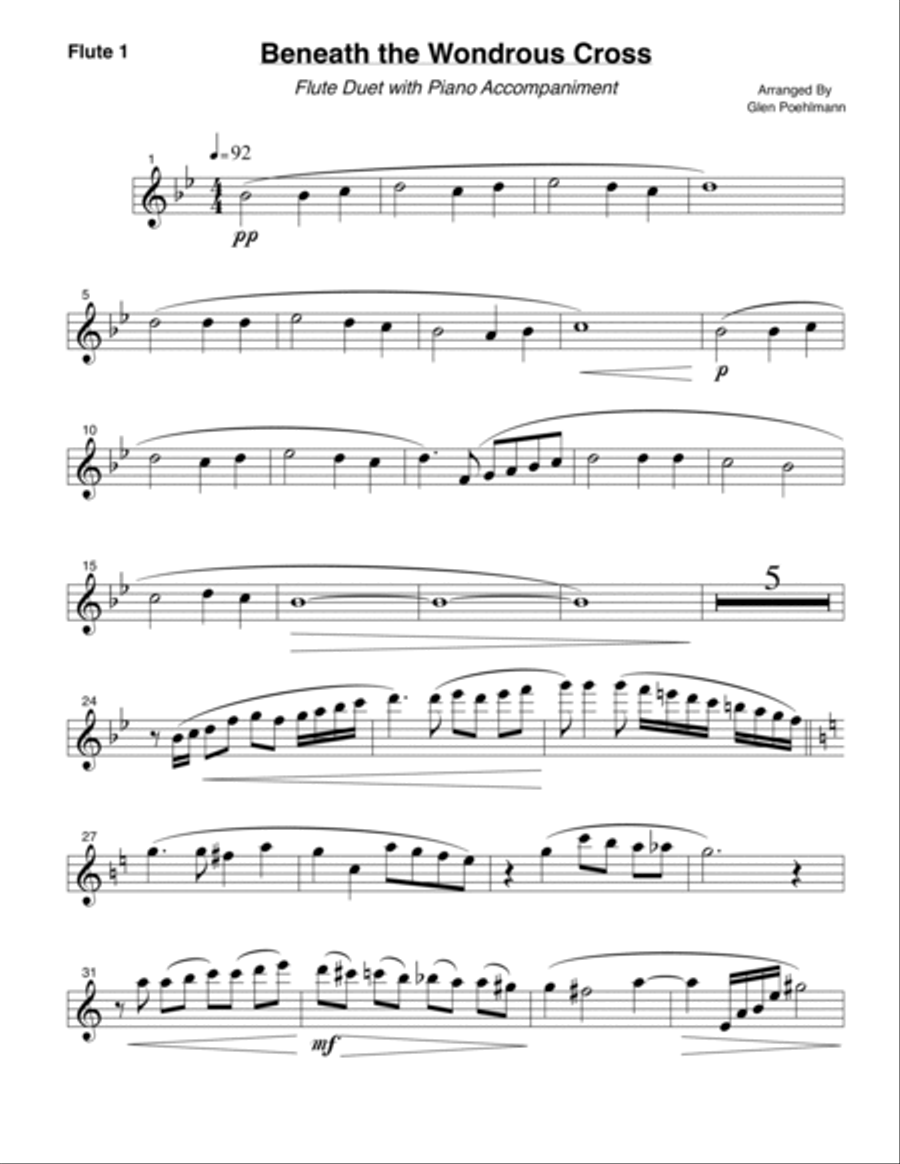 BENEATH THE WONDROUS CROSS (medley) - FLUTE DUET with Piano Accompaniment Flute Duet scores gallery preview page 5