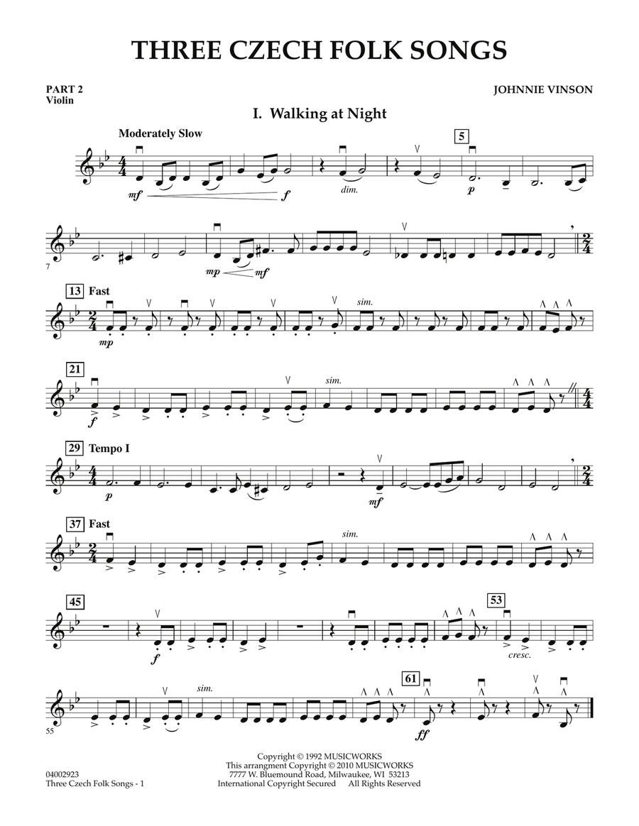Three Czech Folk Songs - Pt.2 - Violin Concert Band scores gallery preview page 1