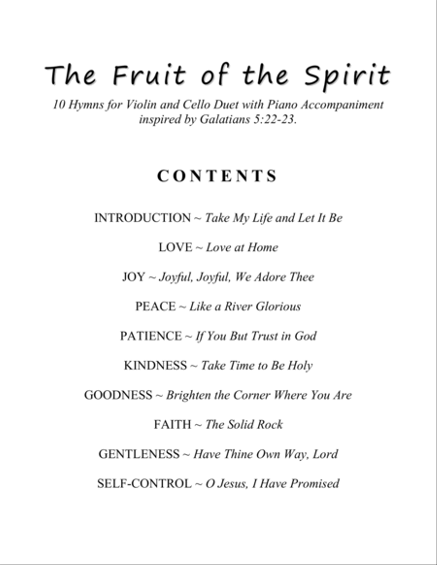The Fruit of the Spirit (10 Hymns for Violin and Cello Duet with Piano Accompaniment) image number null