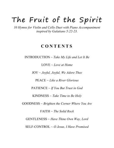 The Fruit of the Spirit (10 Hymns for Violin and Cello Duet with Piano Accompaniment) by William B. Bradbury Cello - Digital Sheet Music