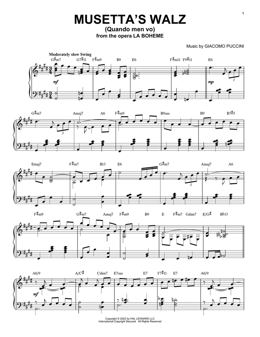 Musetta's Waltz (Quando Men Vo) [Jazz version] (arr. Brent Edstrom) Piano Solo scores gallery preview page 1