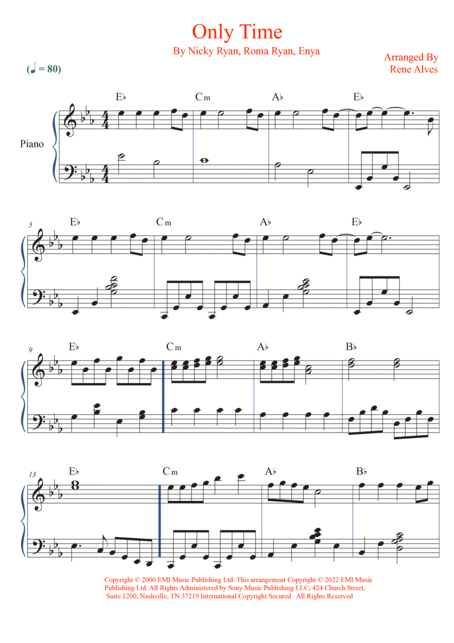 Only Time Only Time Piano Solo scores gallery preview page 1