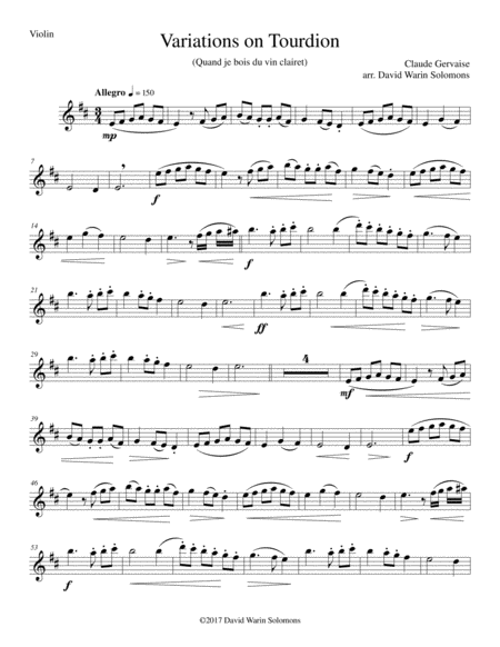 Tourdion (Quand je bois du vin clairet) for violin and piano﻿ image number null