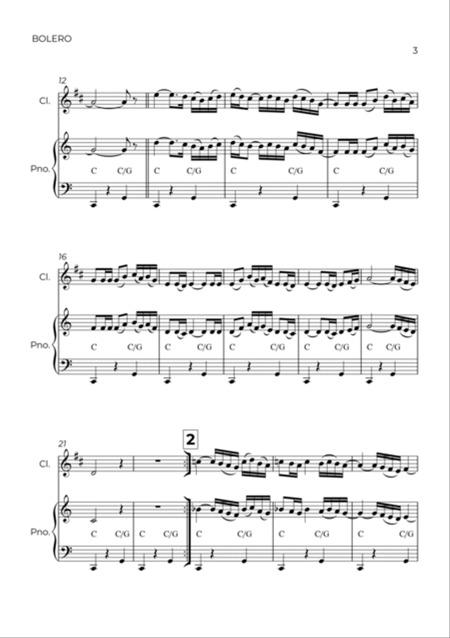 BOLERO - RAVEL - CLARINET & PIANO Clarinet Solo scores gallery preview page 3