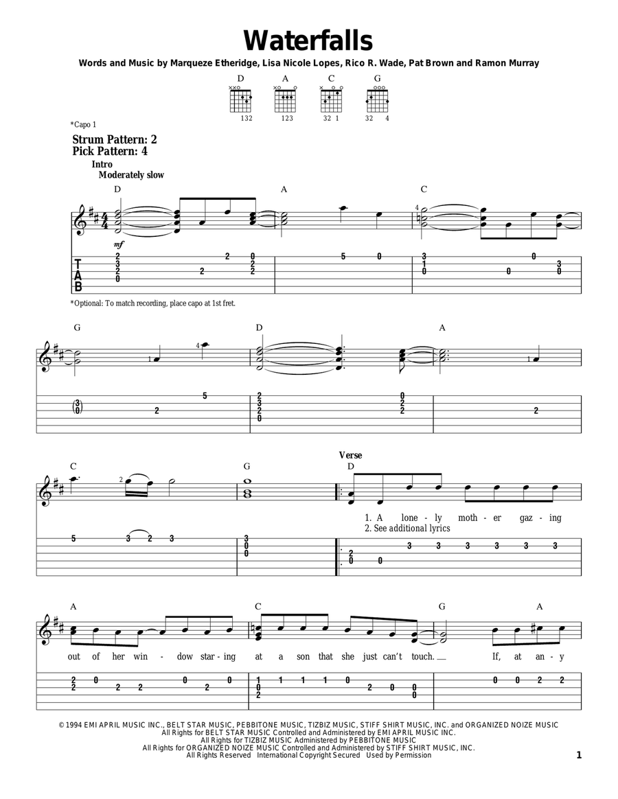Waterfalls Acoustic Guitar scores gallery preview page 1