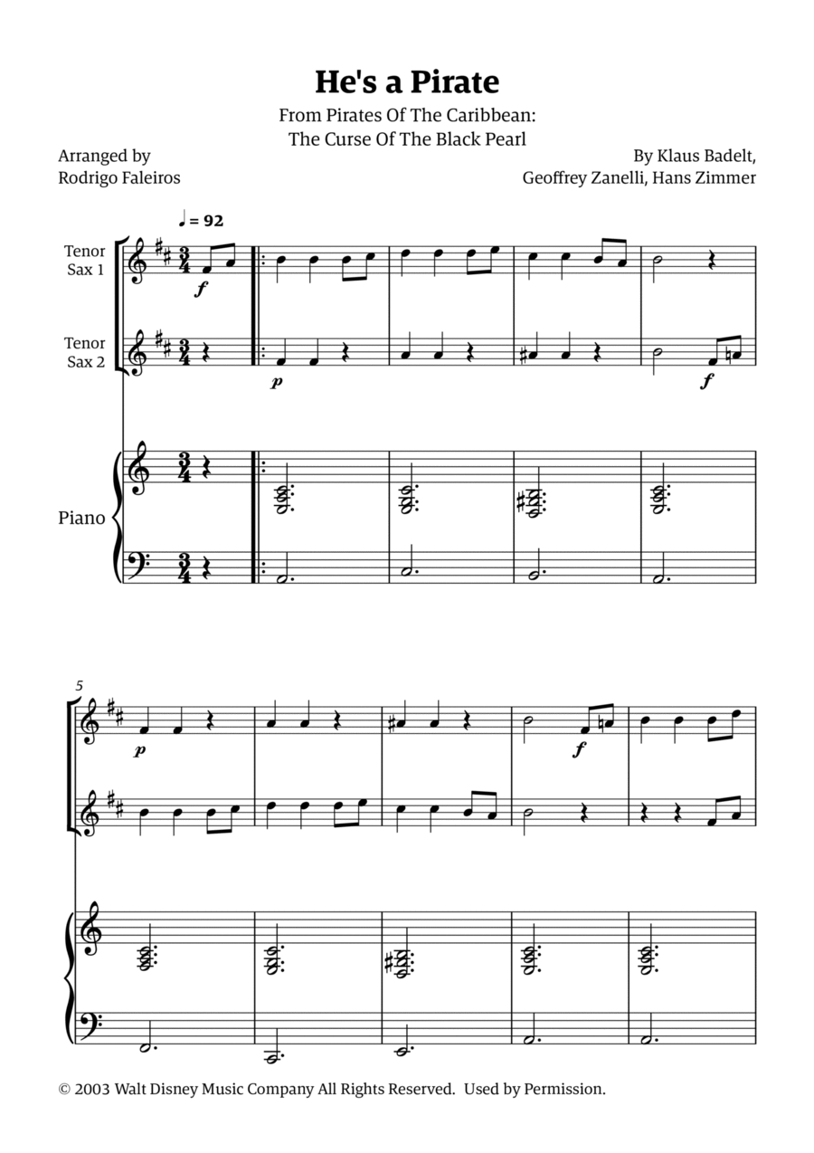He's A Pirate Woodwind Duet scores gallery preview page 1