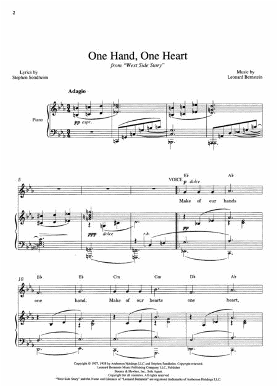 One Hand, One Heart (from West Side Story) Piano, Vocal scores gallery preview page 2