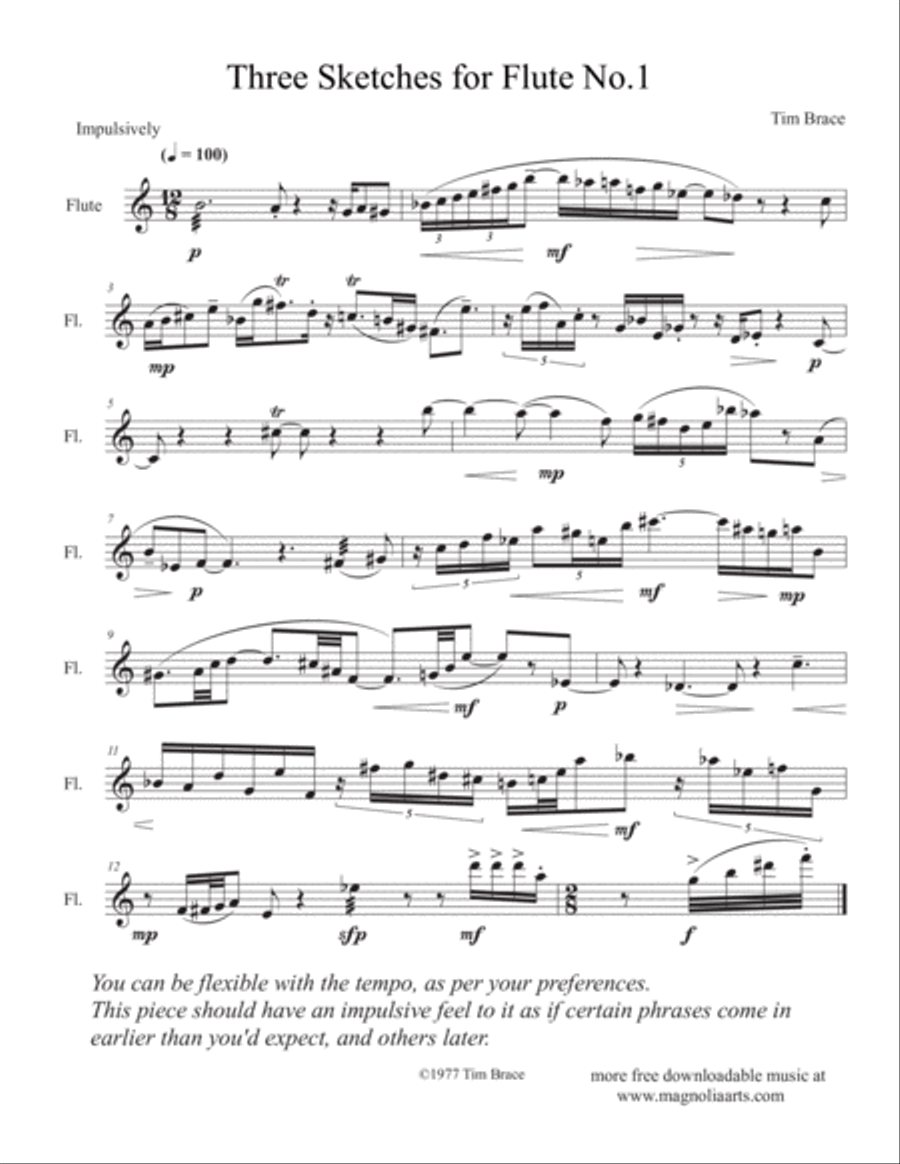 Three Sketches for unaccompanied flute Flute Solo scores gallery preview page 2