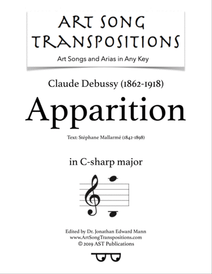 DEBUSSY: Apparition (transposed to C-sharp major) Voice scores gallery preview page 1