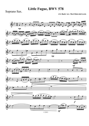 Little Fugue in G minor (transposed to D minor)--arr. sax quartet (SATB or AATB)