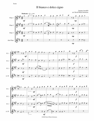 Il bianco e dolce cigno arranged for 3 flutes and alto flute