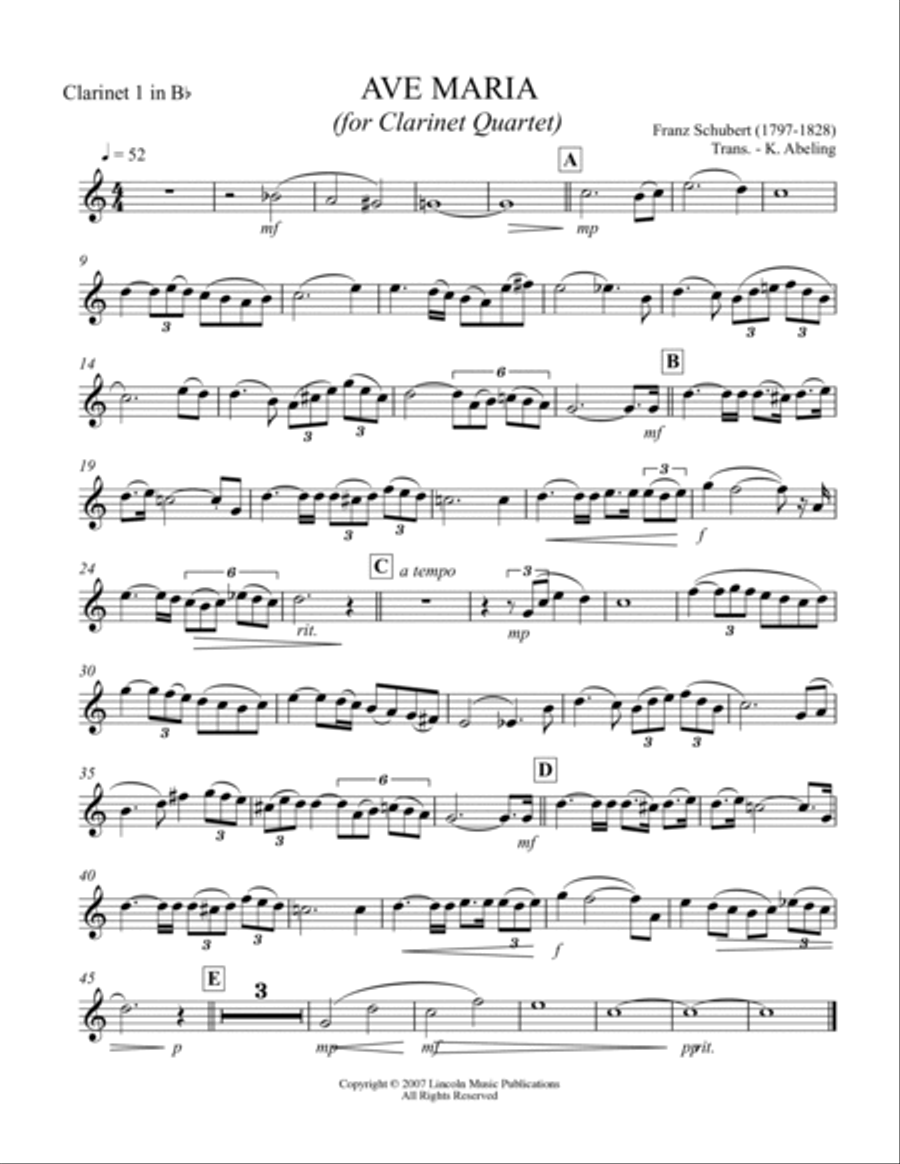 Ave Maria (for Clarinet Quartet) Clarinet Quartet scores gallery preview page 6