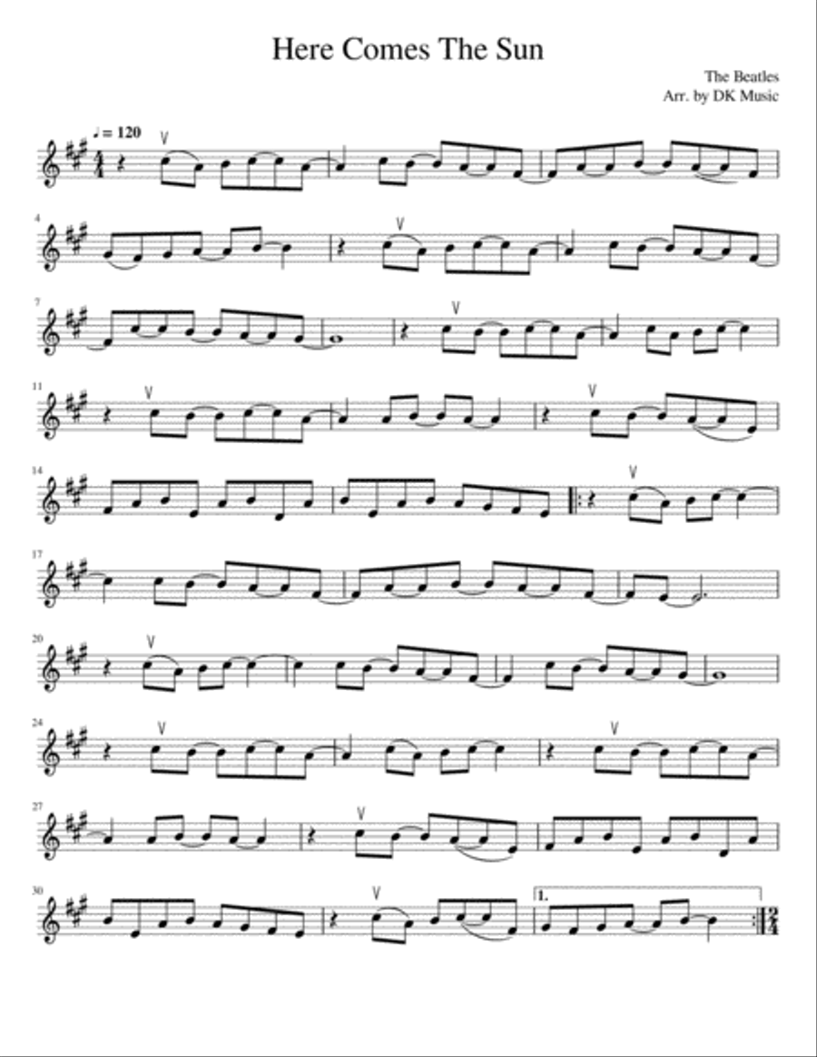 Here Comes The Sun Here Comes The Sun Violin Solo scores gallery preview page 1