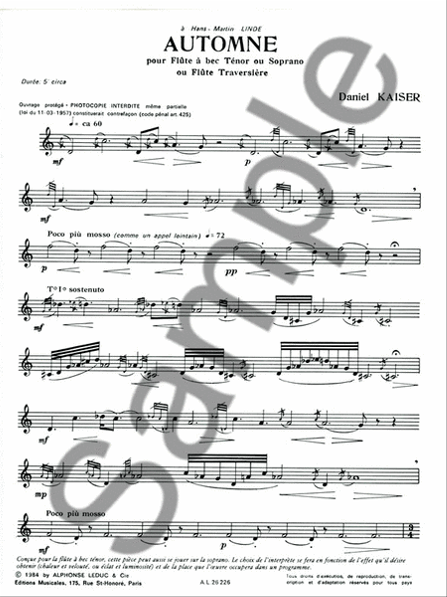 Automne For Flute Or Recorder Solo Recorder scores gallery preview page 2