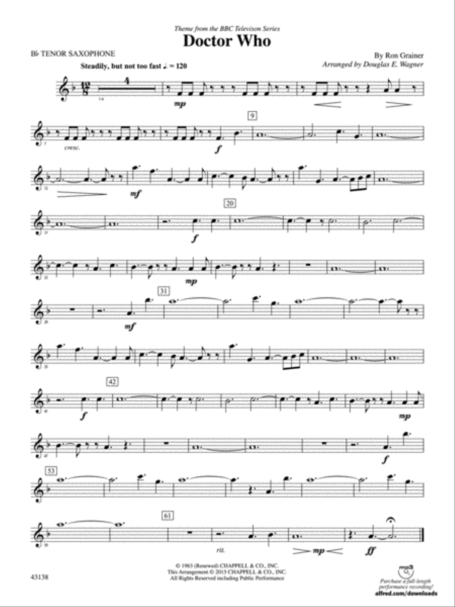 Doctor Who: B-flat Tenor Saxophone Concert Band scores gallery preview page 1