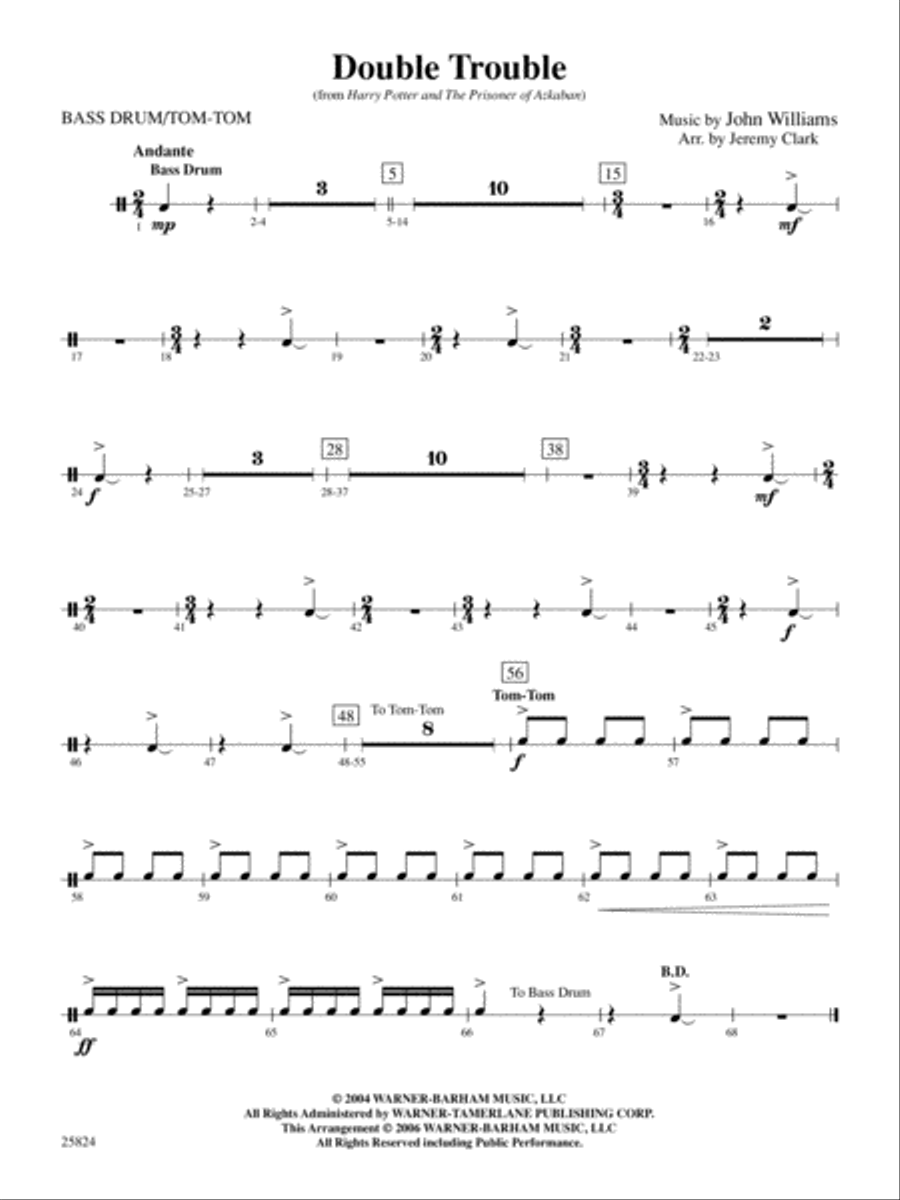 Double Trouble (from Harry Potter and the Prisoner of Azkaban): Bass Drum Percussion Ensemble scores gallery preview page 1