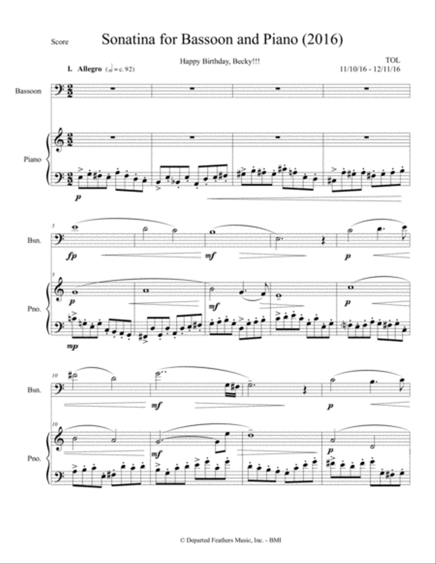 Sonata for Bassoon and Piano (2016) Bassoon Solo scores gallery preview page 2