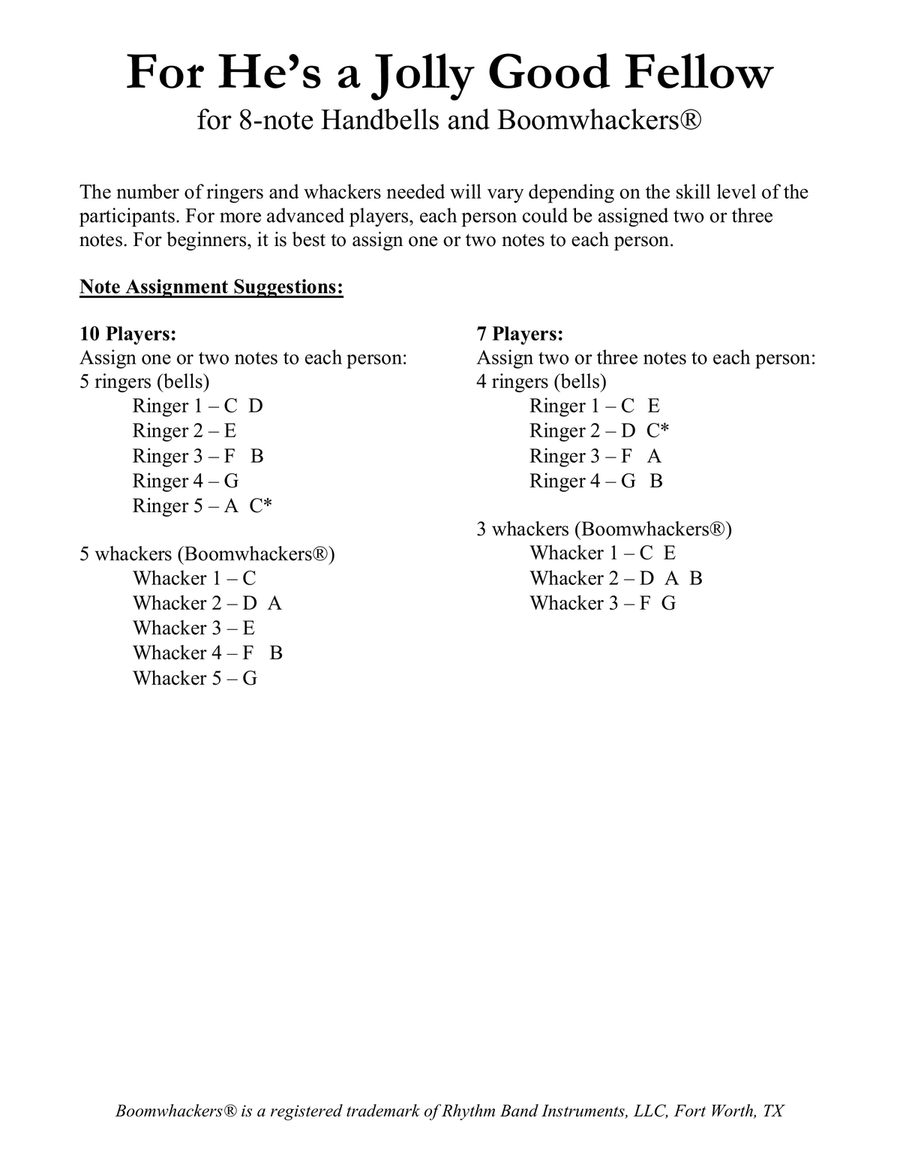 For He's a Jolly Good Fellow (for 8-note Bells and Boomwhackers with Color Coded Notes) Handbell Choir scores gallery preview page 4