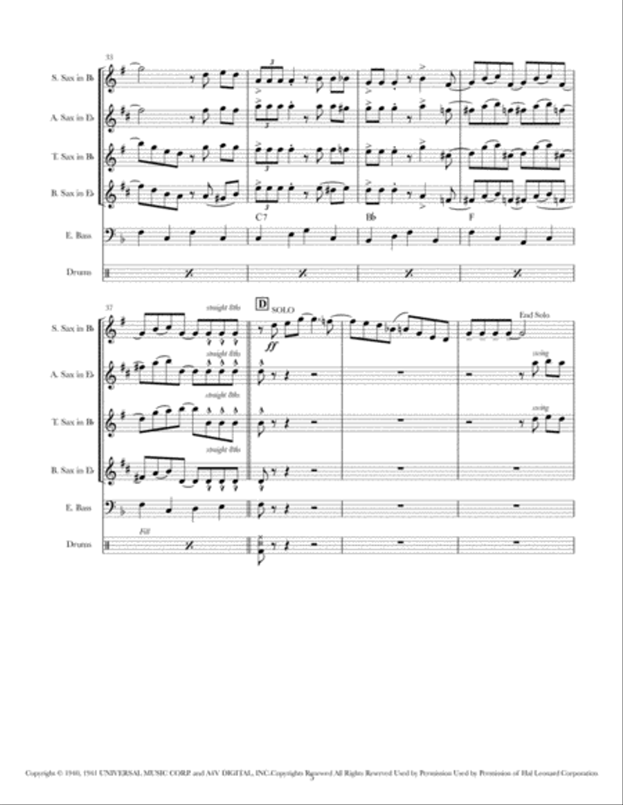 Boogie Woogie Bugle Boy Saxophone Quartet scores gallery preview page 6